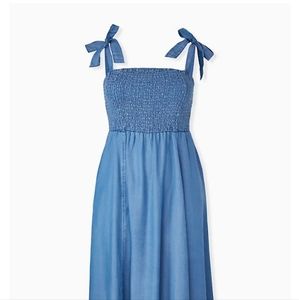 Torrid blue Chambray Tie Strap Smocked Dress